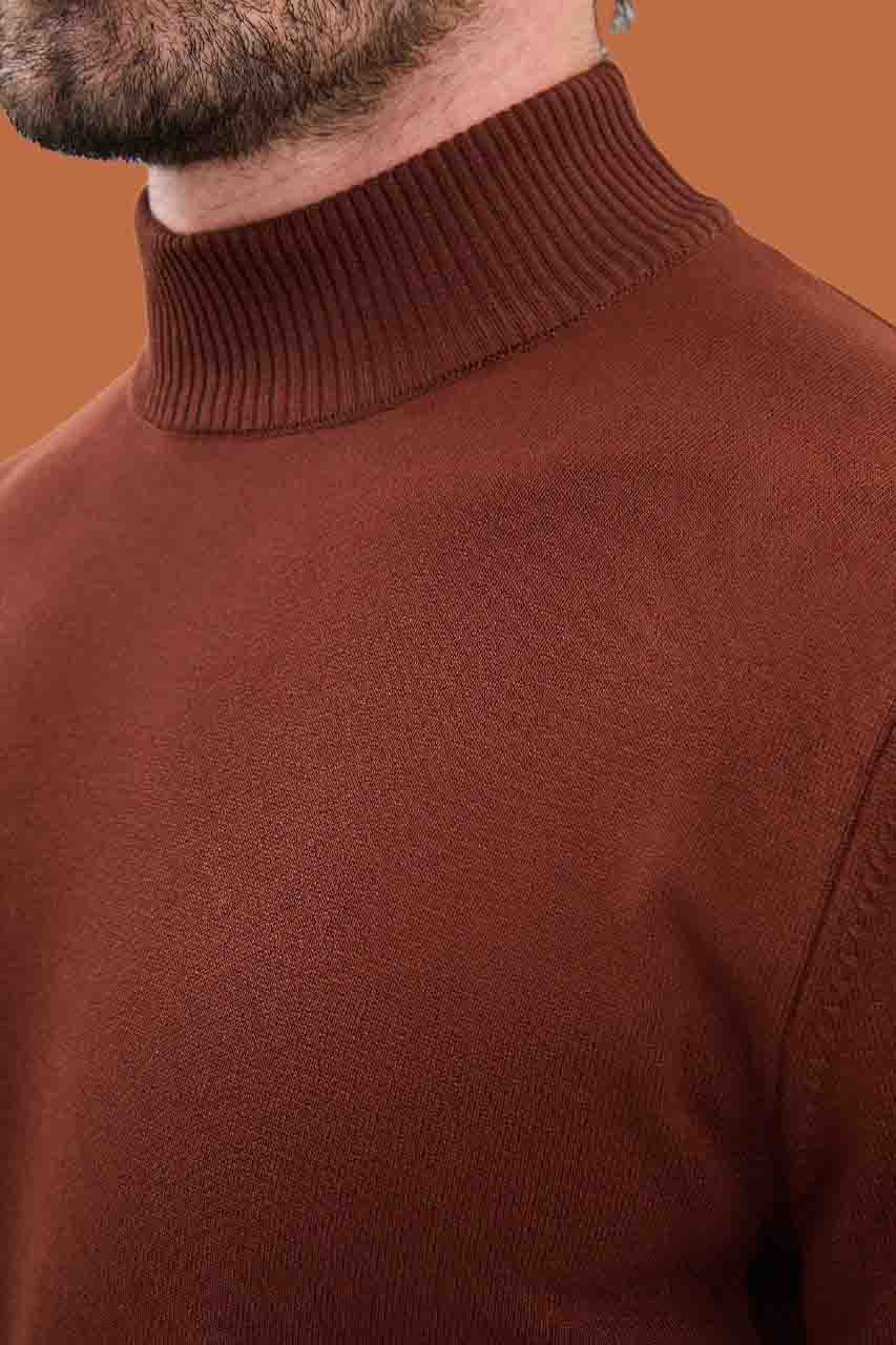 Men's Slim Fit Tile Brown Mock Neck Knit Sweater S-XXL