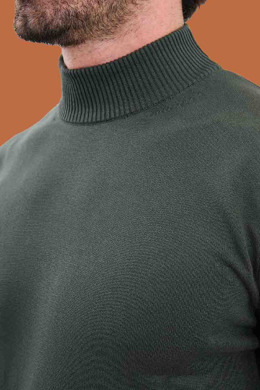 Men's Slim Fit Khaki Green Mock Neck Knit Sweater S-XXL