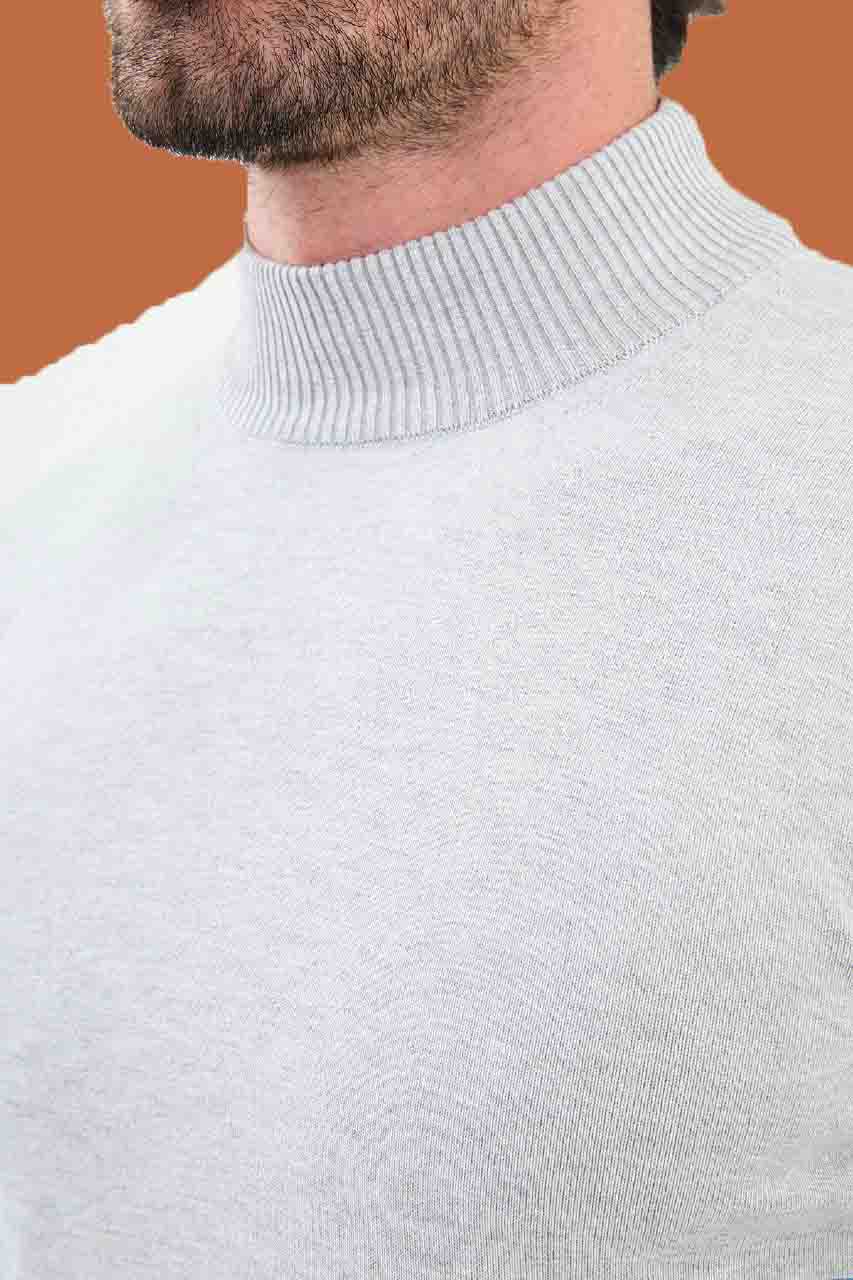 Men's Slim Fit Light Gray Mock Neck Knit Sweater S-XXL