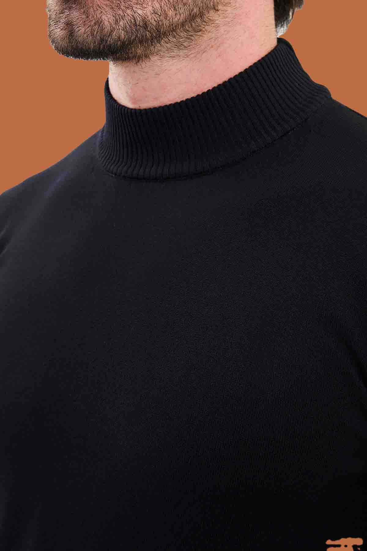 Men's Navy Mock Neck Sweater - Slim Fit Knitwear