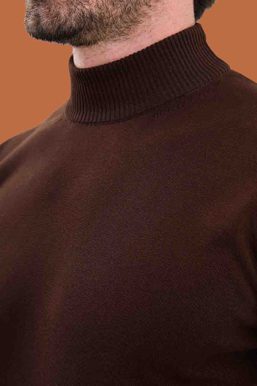 Men's Brown Mock Neck Sweater - Slim Fit Knitwear