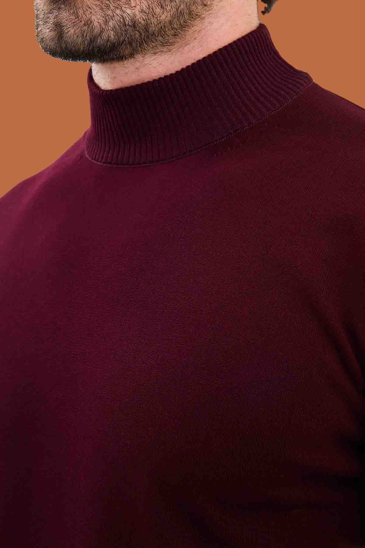 Men's Burgundy Mock Neck Sweater - Slim Fit Knit