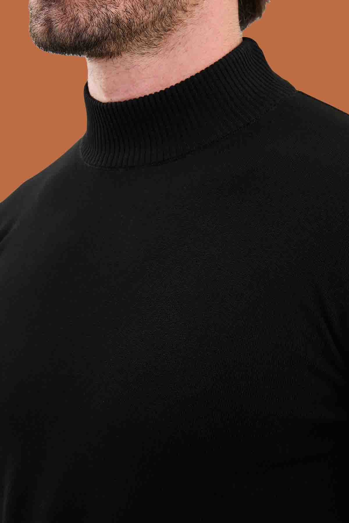 Men's Black Mock Neck Sweater - Slim Fit Knitwear