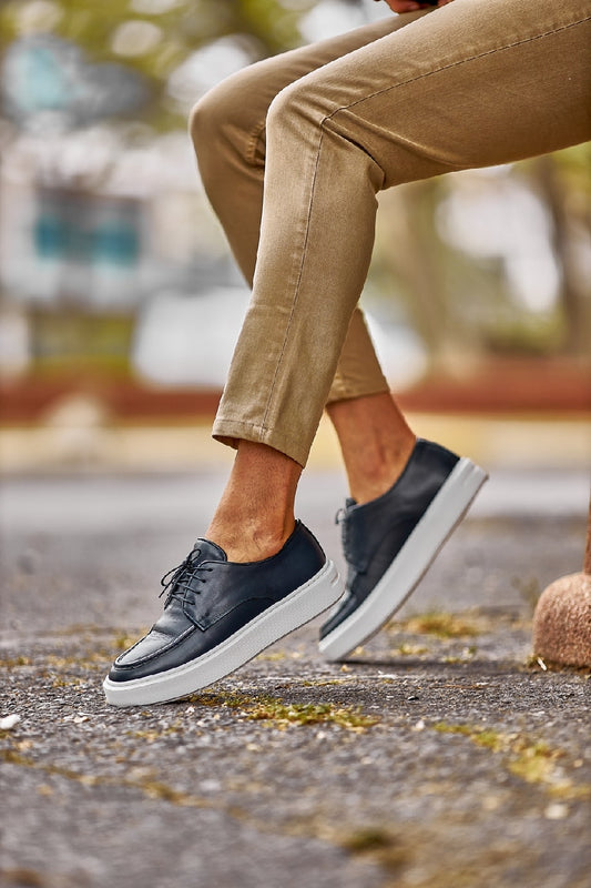 Navy Blue  Sole Leather Casual Shoes