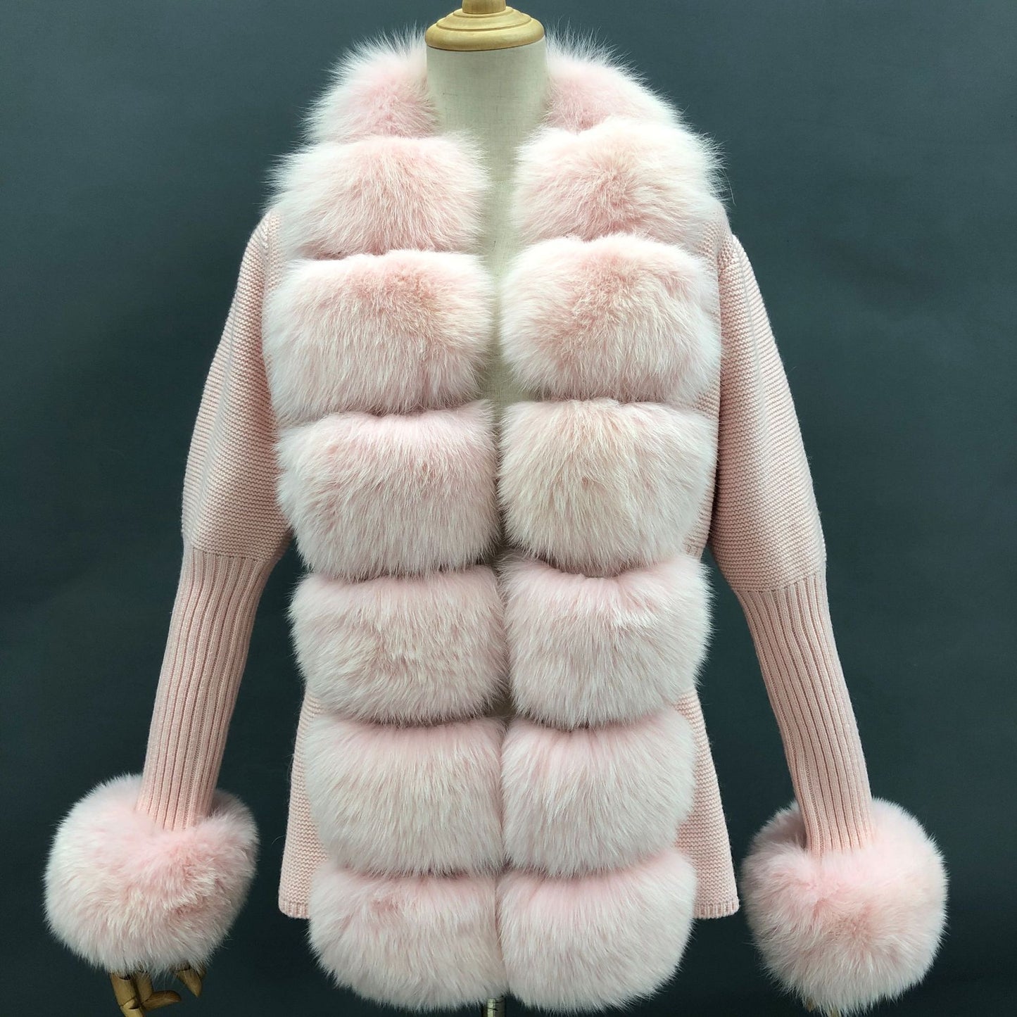 Women’s Wool Blend Cardigan with Detachable Fox Fur Collar