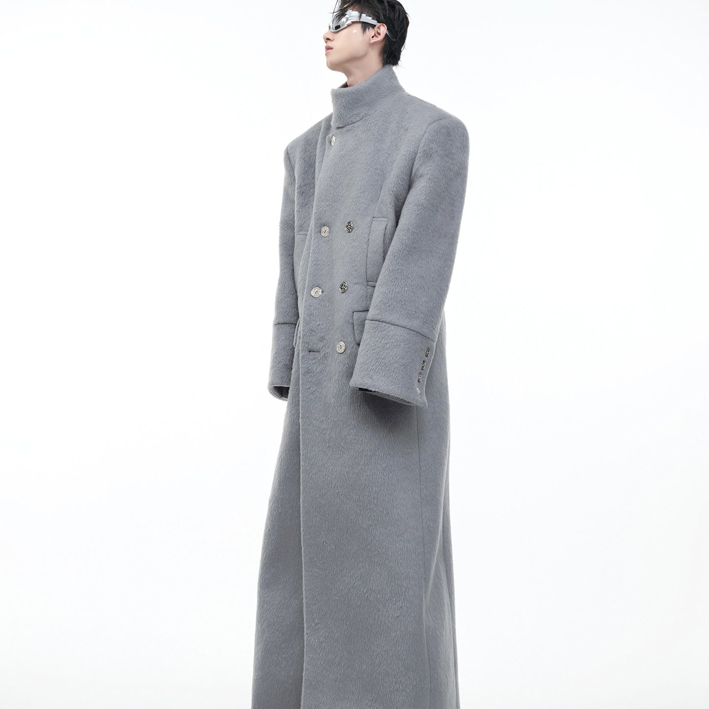 Men’s Stand Collar Long Wool Blend Coat