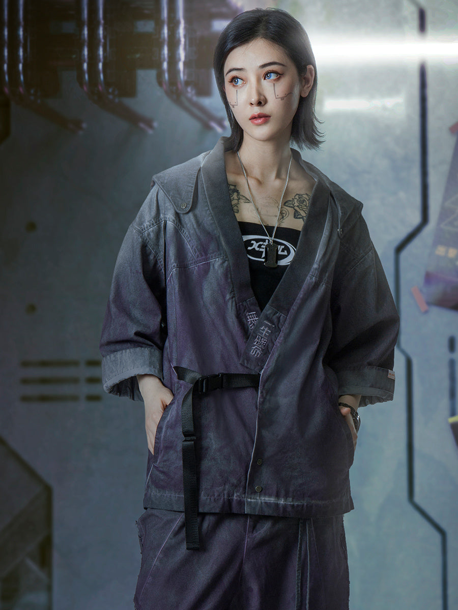 Gradient Purple Yacha Japanese Punk Hoodie, 100% Cotton