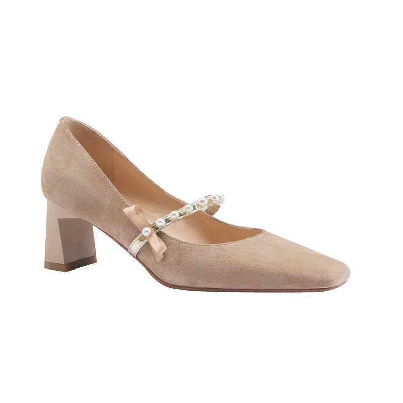Leather Bowknot Beaded Slip-on High Heels
