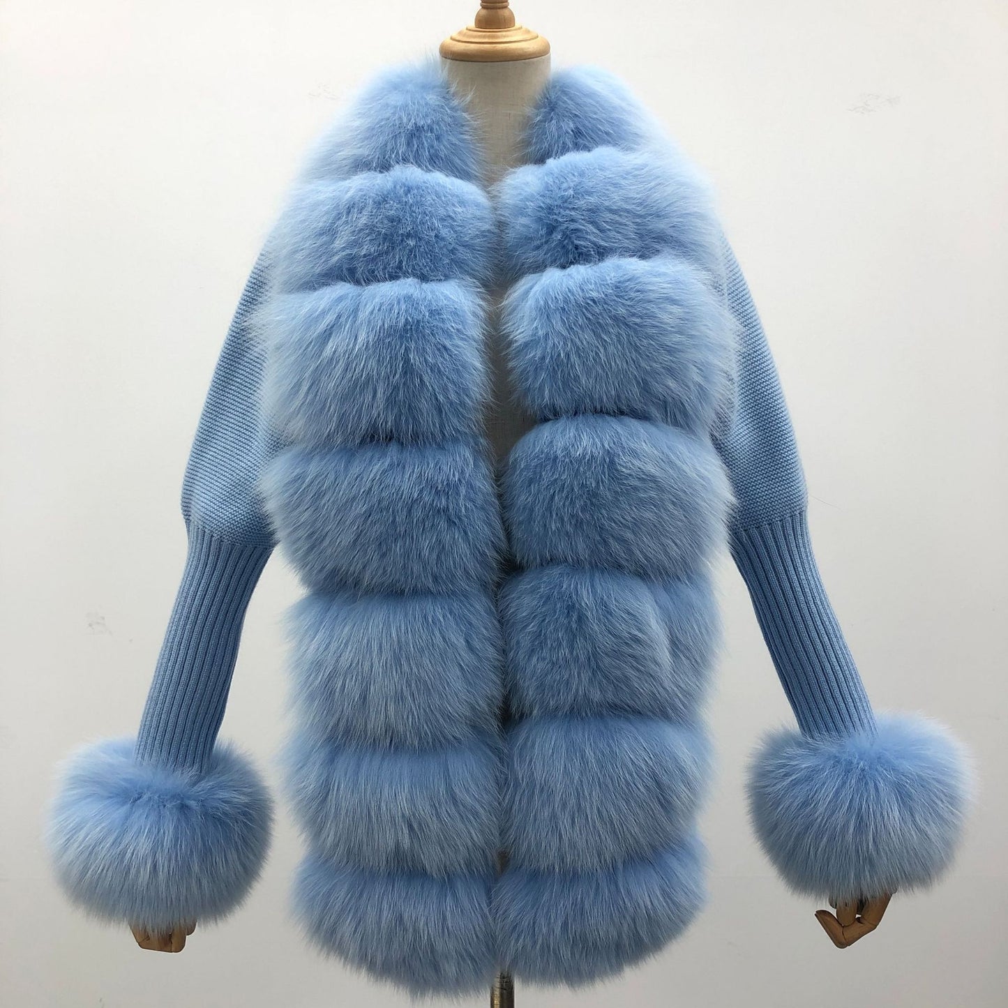 Women’s Wool Blend Cardigan with Detachable Fox Fur Collar