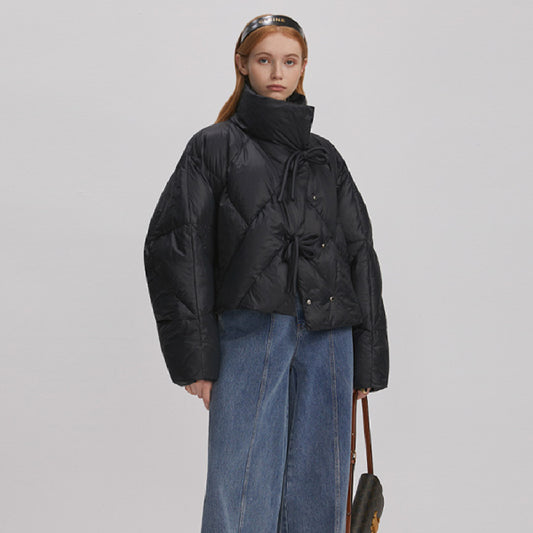 High-End Apricot Standing Collar Duck Down Bread Jacket