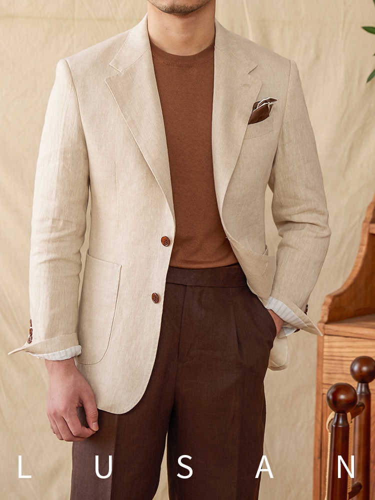 Men lightweight pure linen summer suit Jacket