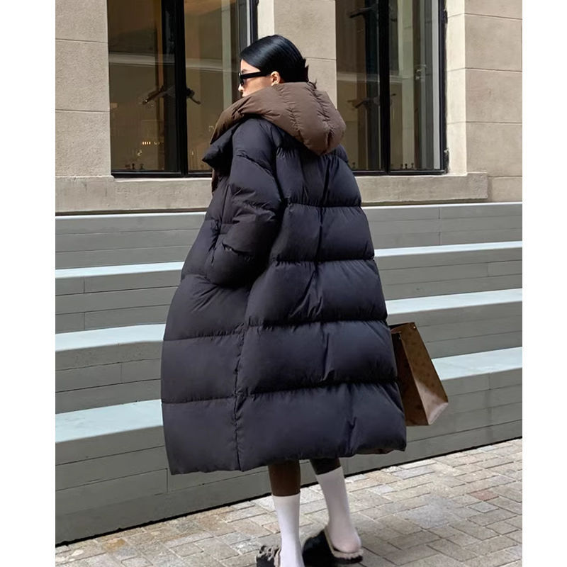 Women’s Loose White Duck Down Long Hooded Jacket