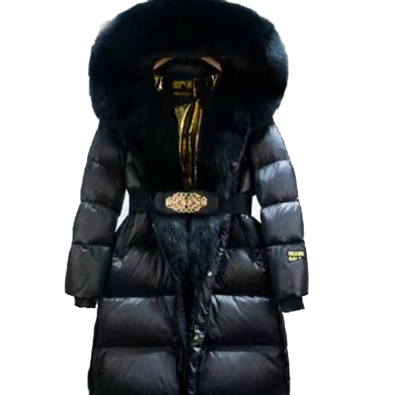 Slim Black Duck Down Jacket with Real Fox Fur Collar