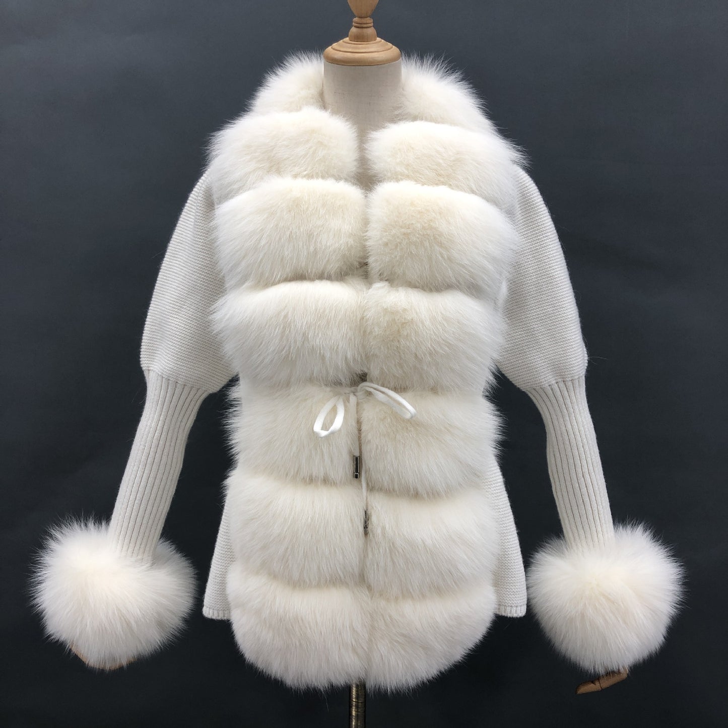 Women’s Wool Blend Cardigan with Detachable Fox Fur Collar
