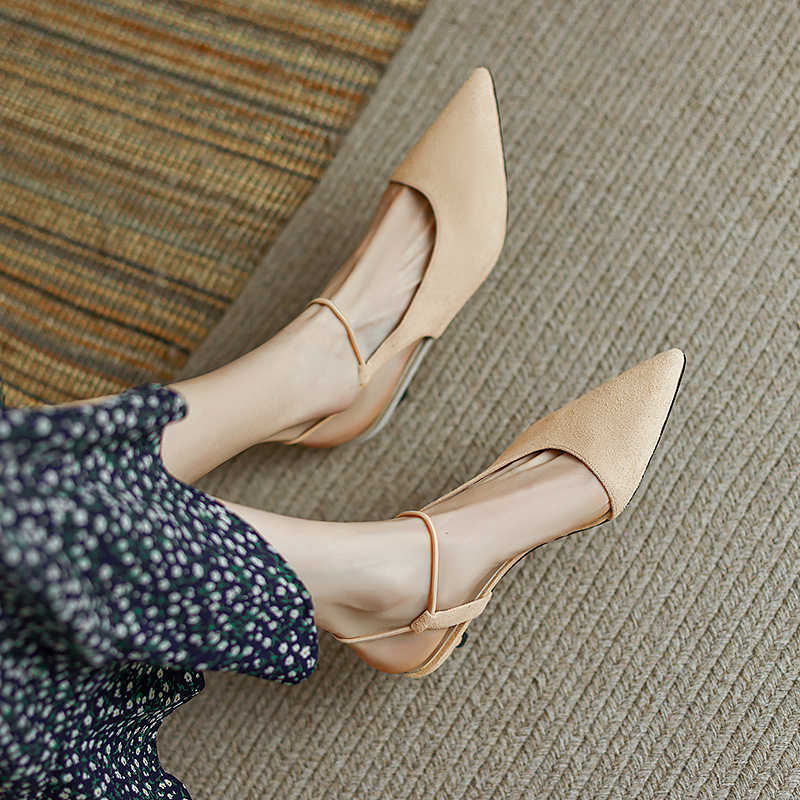 Genuine leather hollow high heels