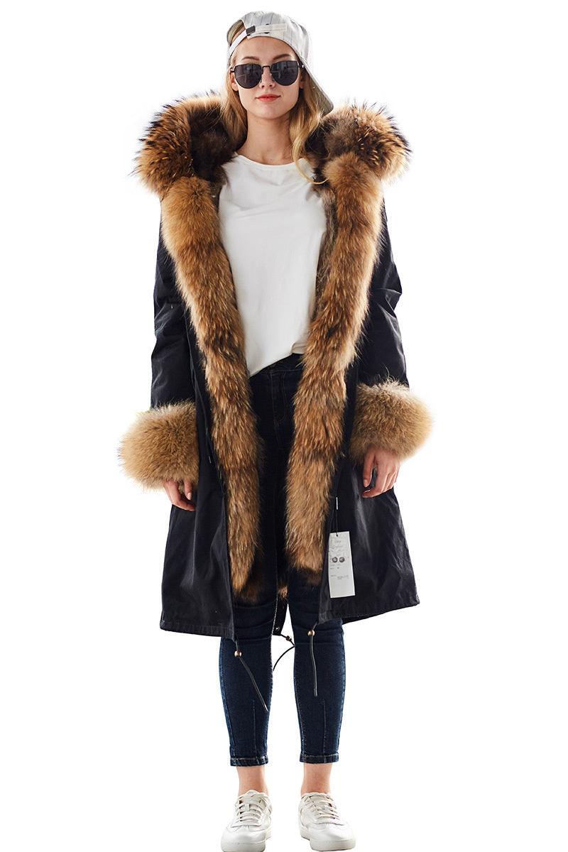 Women’s Hooded Wool Coat with Fur Collar – Street Style