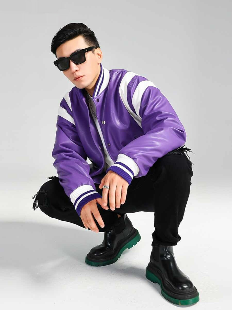 Nerazzurri Purple Colorblock Biker Jacket