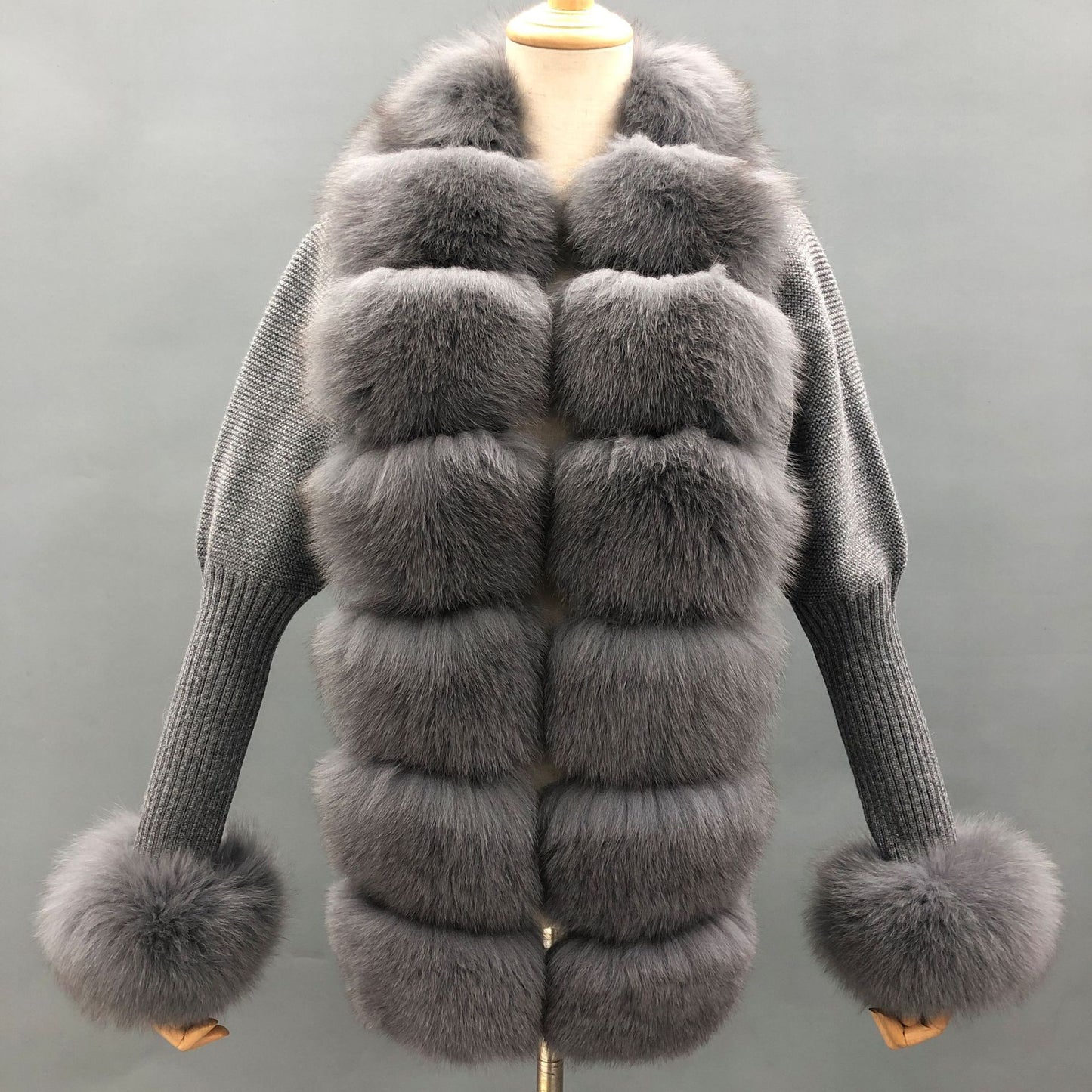 Women’s Wool Blend Cardigan with Detachable Fox Fur Collar