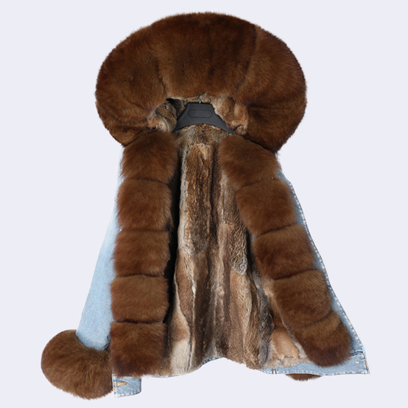 Detachable Rabbit Hair Lined Denim Jacket – Multi Color