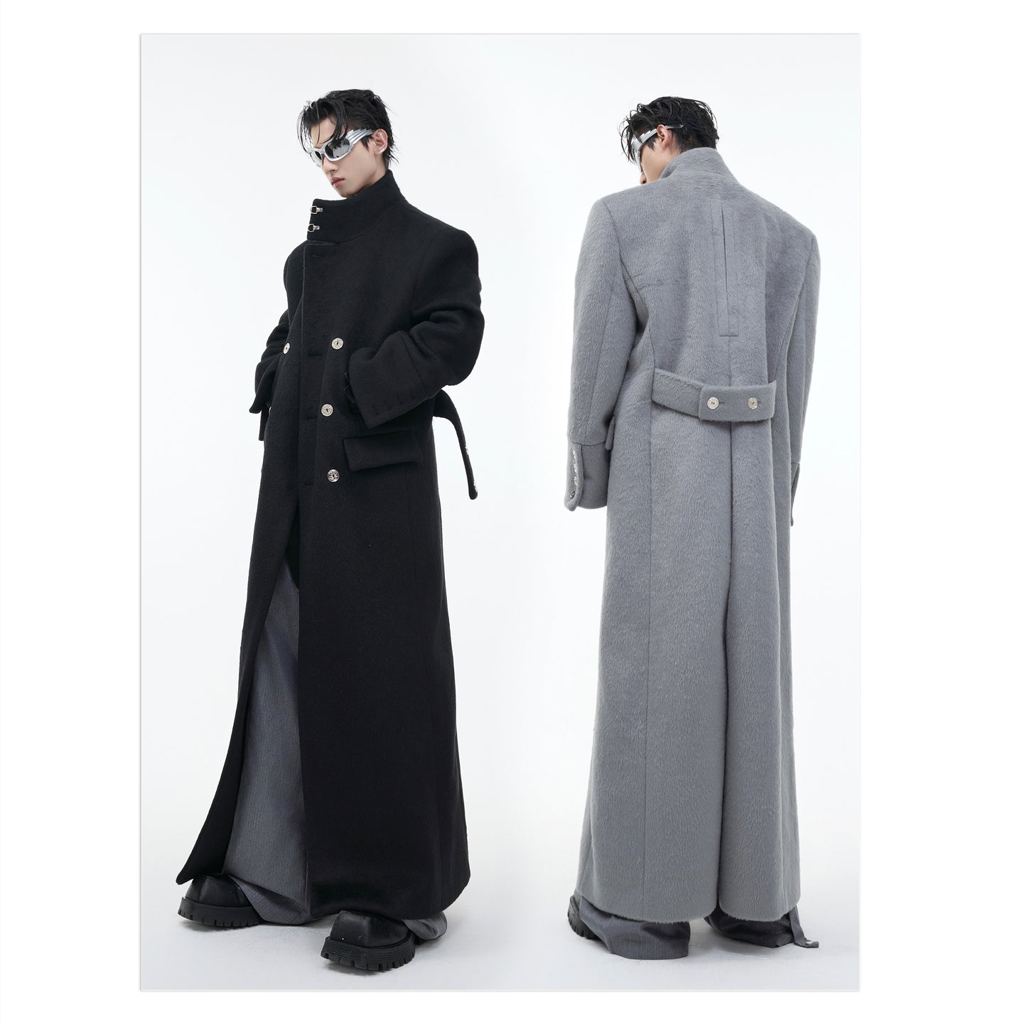 Men’s Stand Collar Long Wool Blend Coat