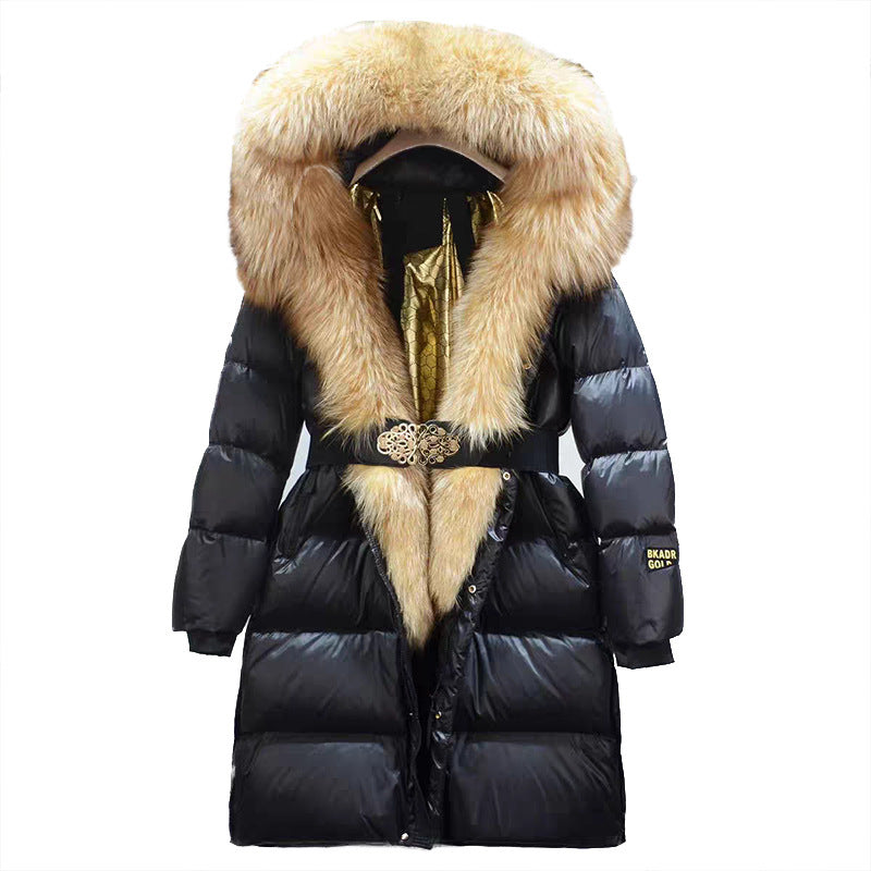 Slim Black Duck Down Jacket with Real Fox Fur Collar