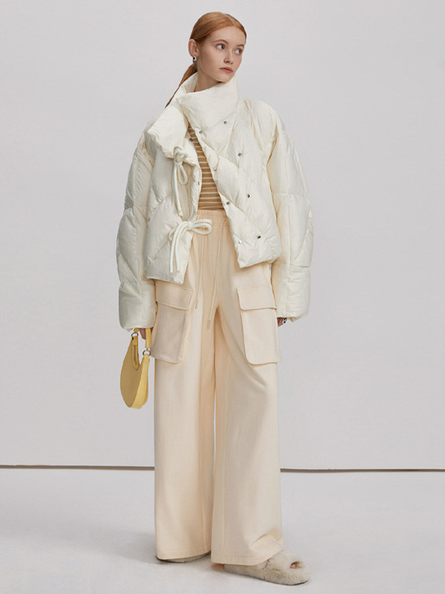High-End Apricot Standing Collar Duck Down Bread Jacket