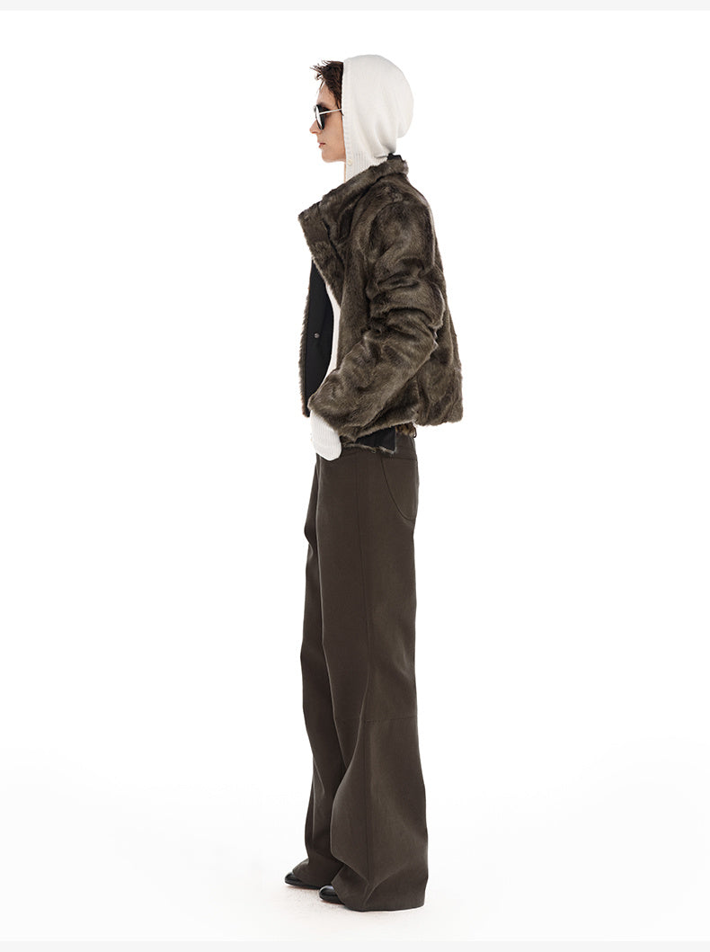 Retro Warm Thick Short Coat in Brownish Black
