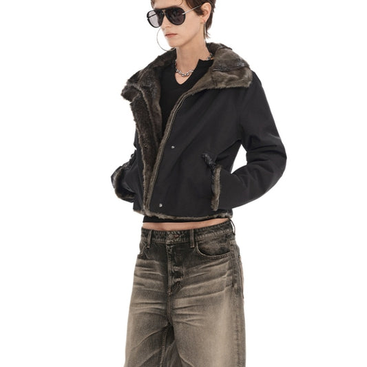 Retro Warm Thick Short Coat in Brownish Black