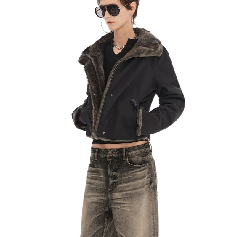 Retro Warm Thick Short Coat in Brownish Black
