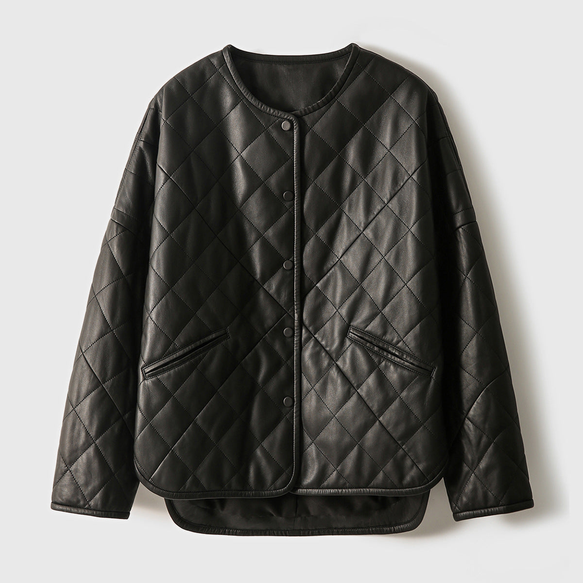 Women’s Rhombus Plaid Sheepskin Coat – Black & Caramel