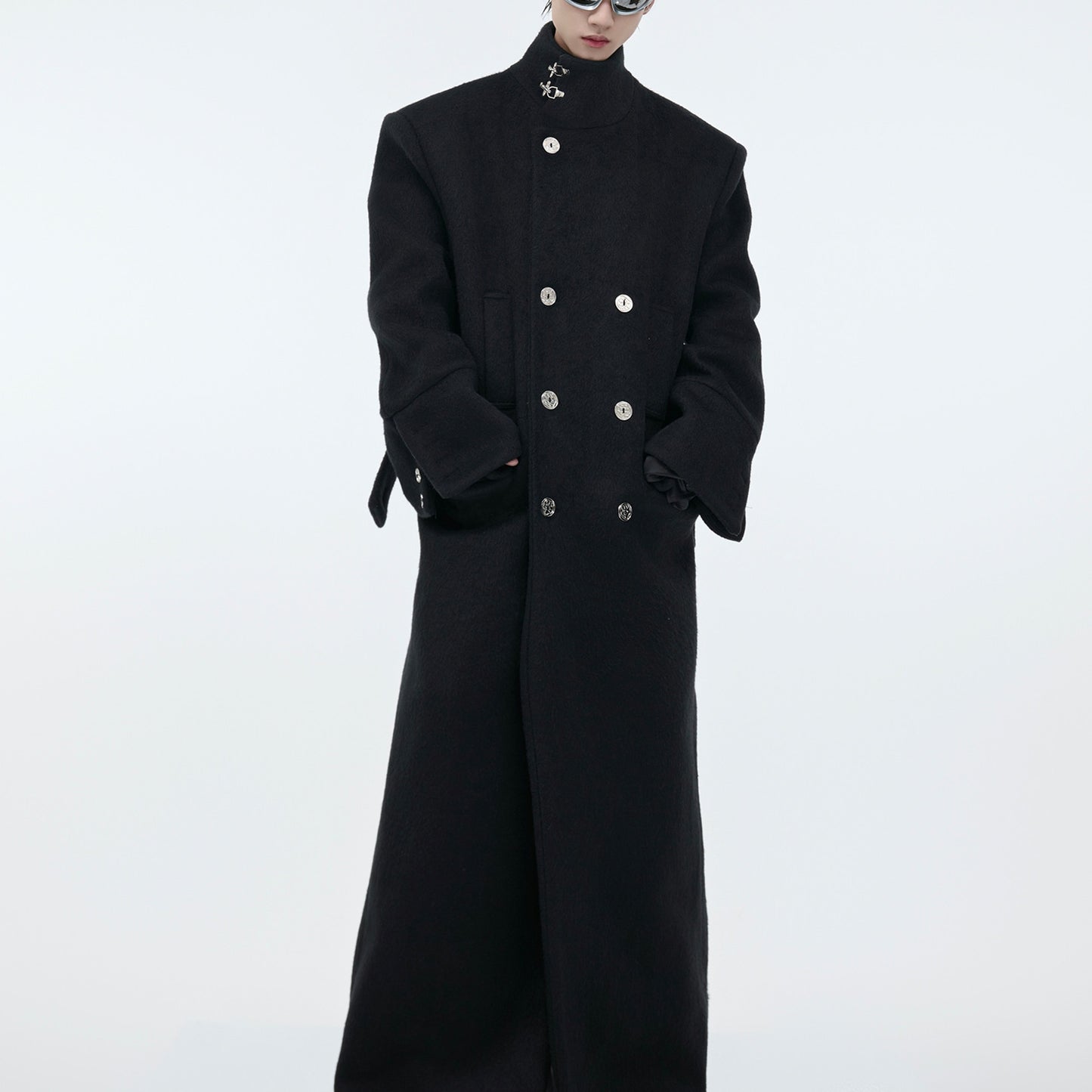 Men’s Stand Collar Long Wool Blend Coat
