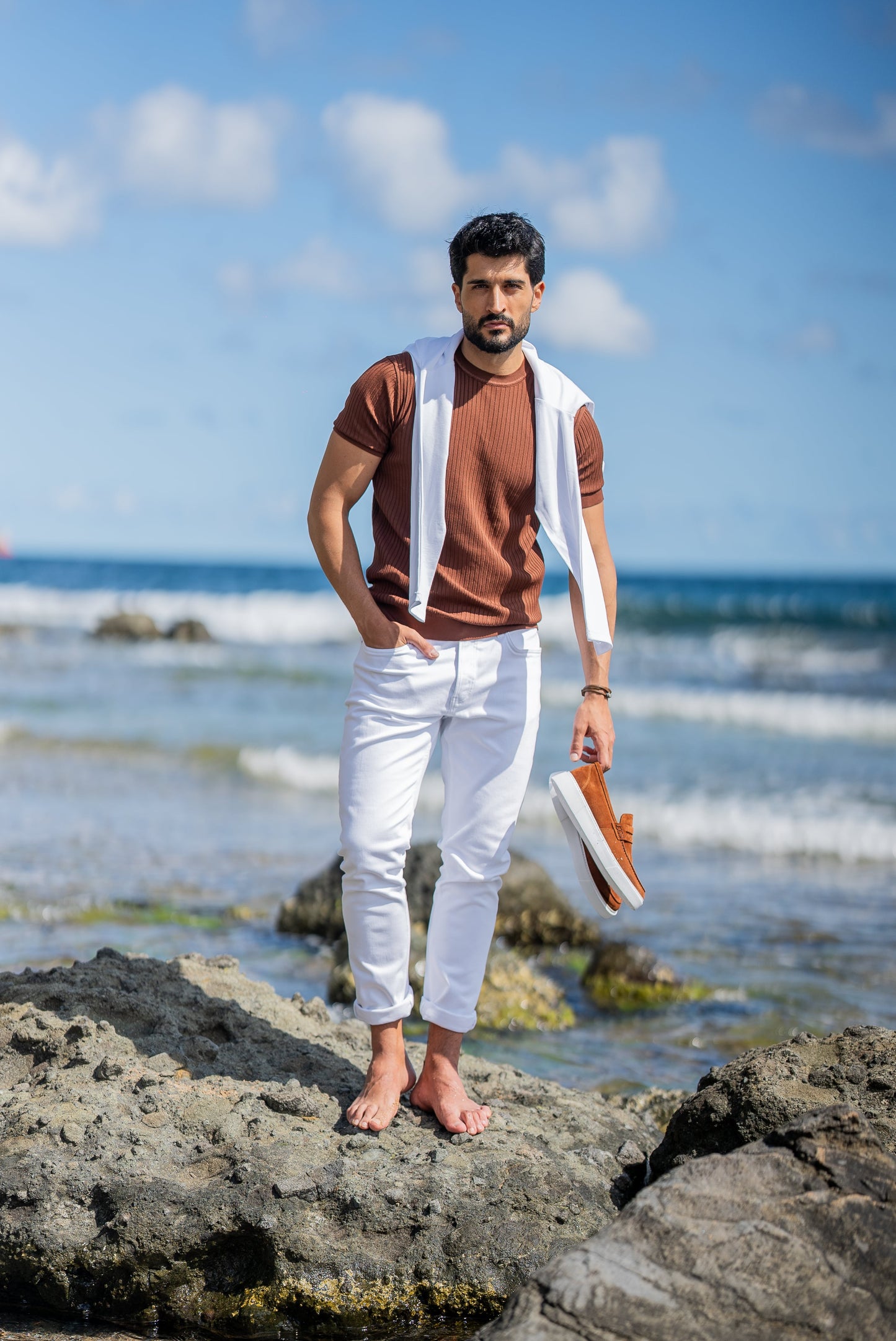 Brown Men’s Special Design Knitted Fabric Polo