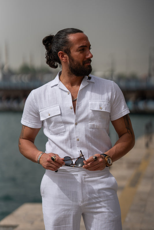 Men's White Short Sleeve Knit Utility Shirt