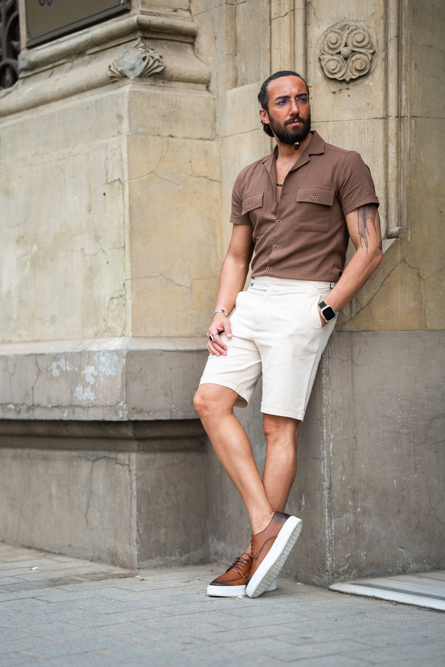Short Sleeve Brown Knit Shirt