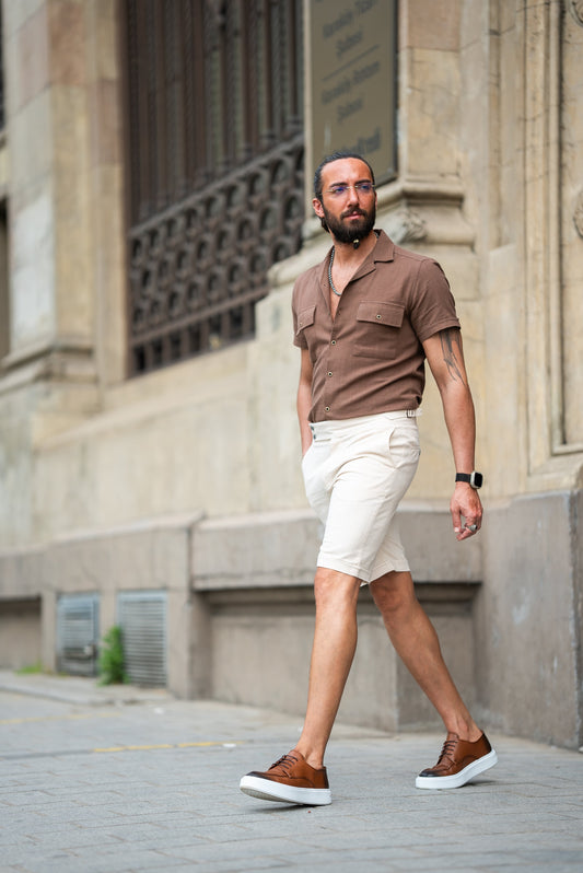 Short Sleeve Brown Knit Shirt