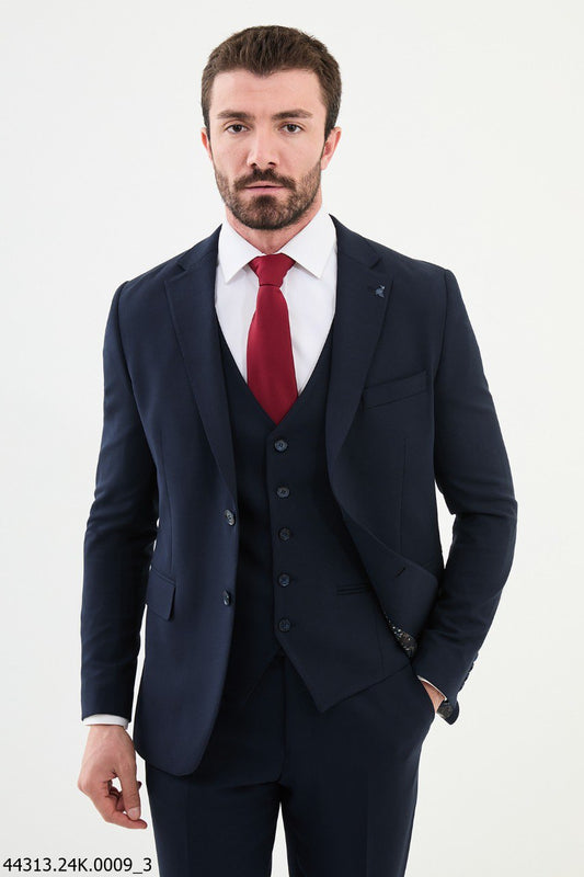 Men's Classic Slim Fit Navy Blue Three-Piece Suit