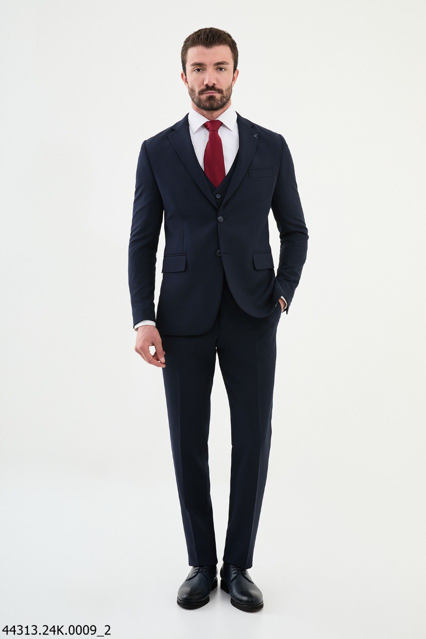 Men's Classic Slim Fit Navy Blue Three-Piece Suit