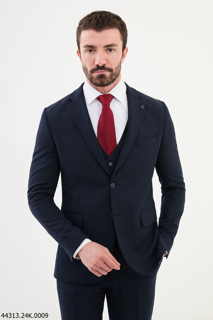 Men's Classic Slim Fit Navy Blue Three-Piece Suit