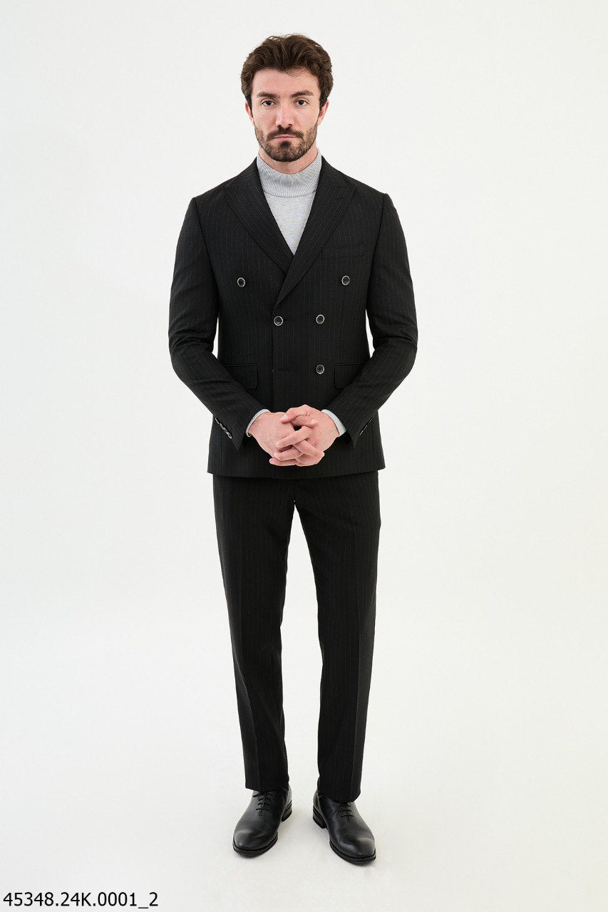 Men's Slim Fit Black Pinstripe Double-Breasted Suit