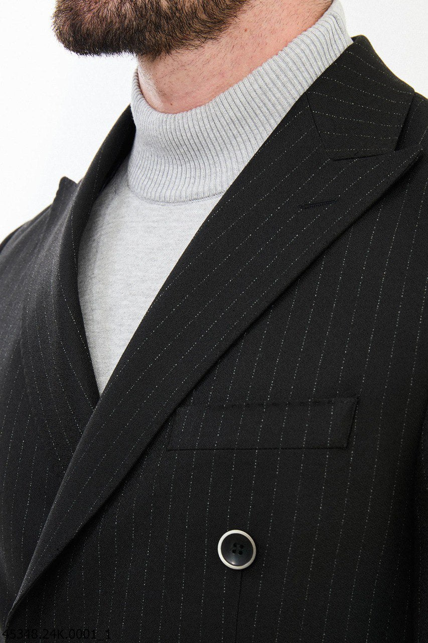 Men's Slim Fit Black Pinstripe Double-Breasted Suit