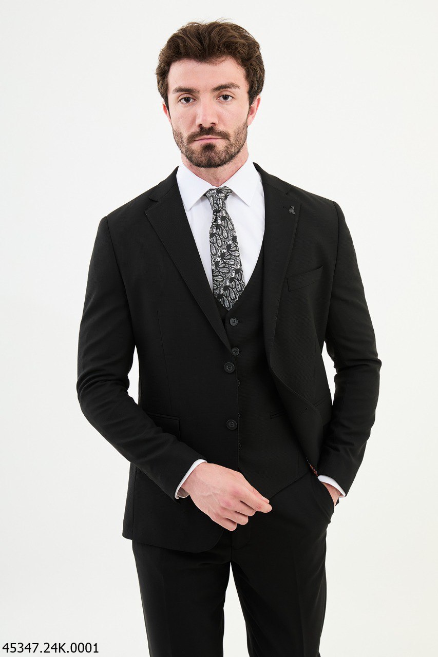 Men's Slim Fit Black Three-Piece Suit