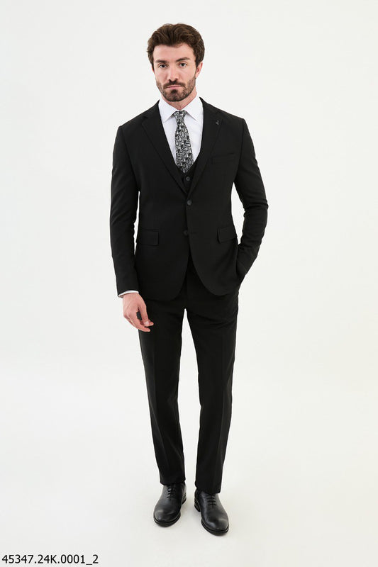 Men's Slim Fit Black Three-Piece Suit