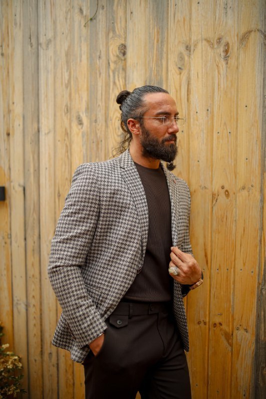 Men's Slim Fit Brown Houndstooth Suit