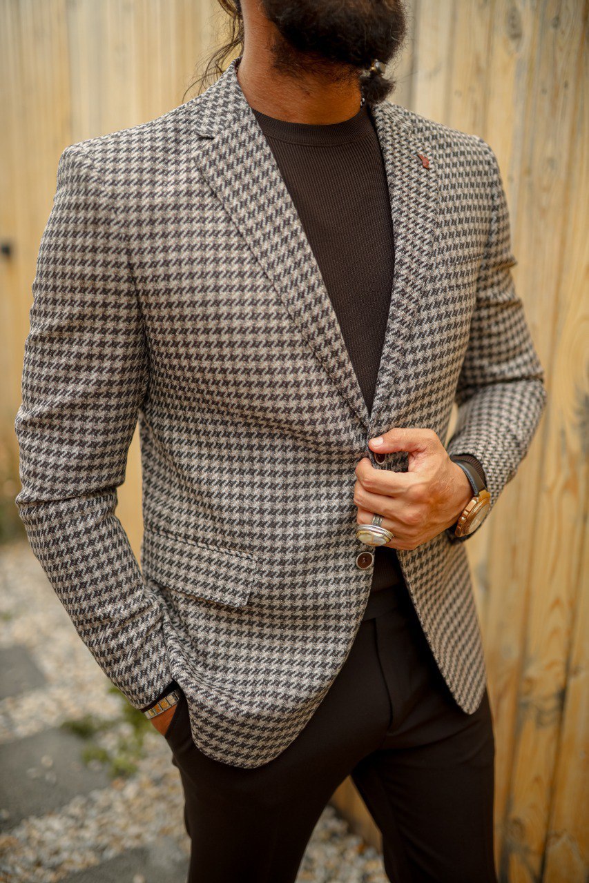 Men's Slim Fit Brown Houndstooth Suit