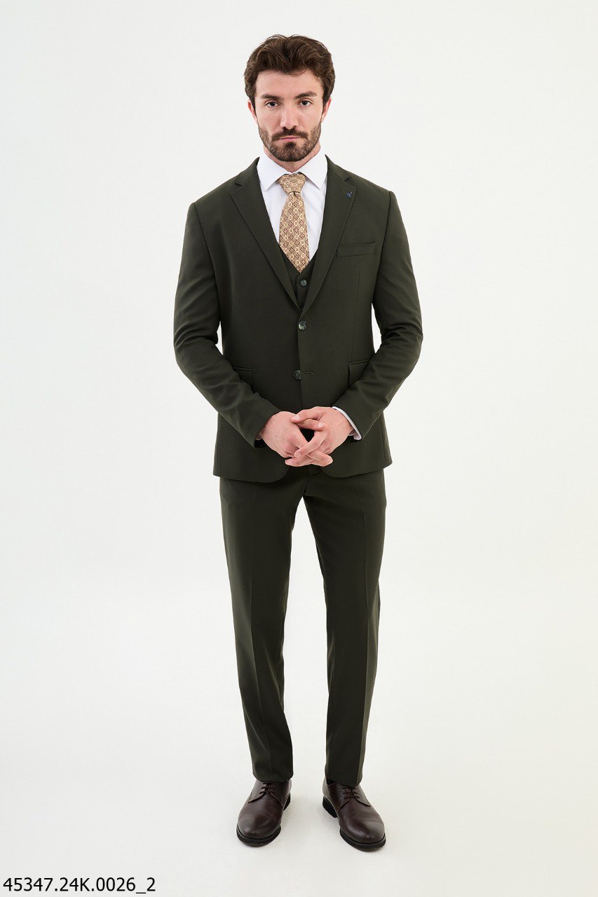 Men's Slim Fit Dark Olive Green Three-Piece Suit