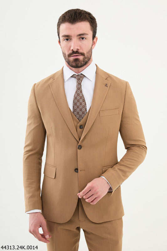 Men's Slim Fit Tan Three-Piece Suit