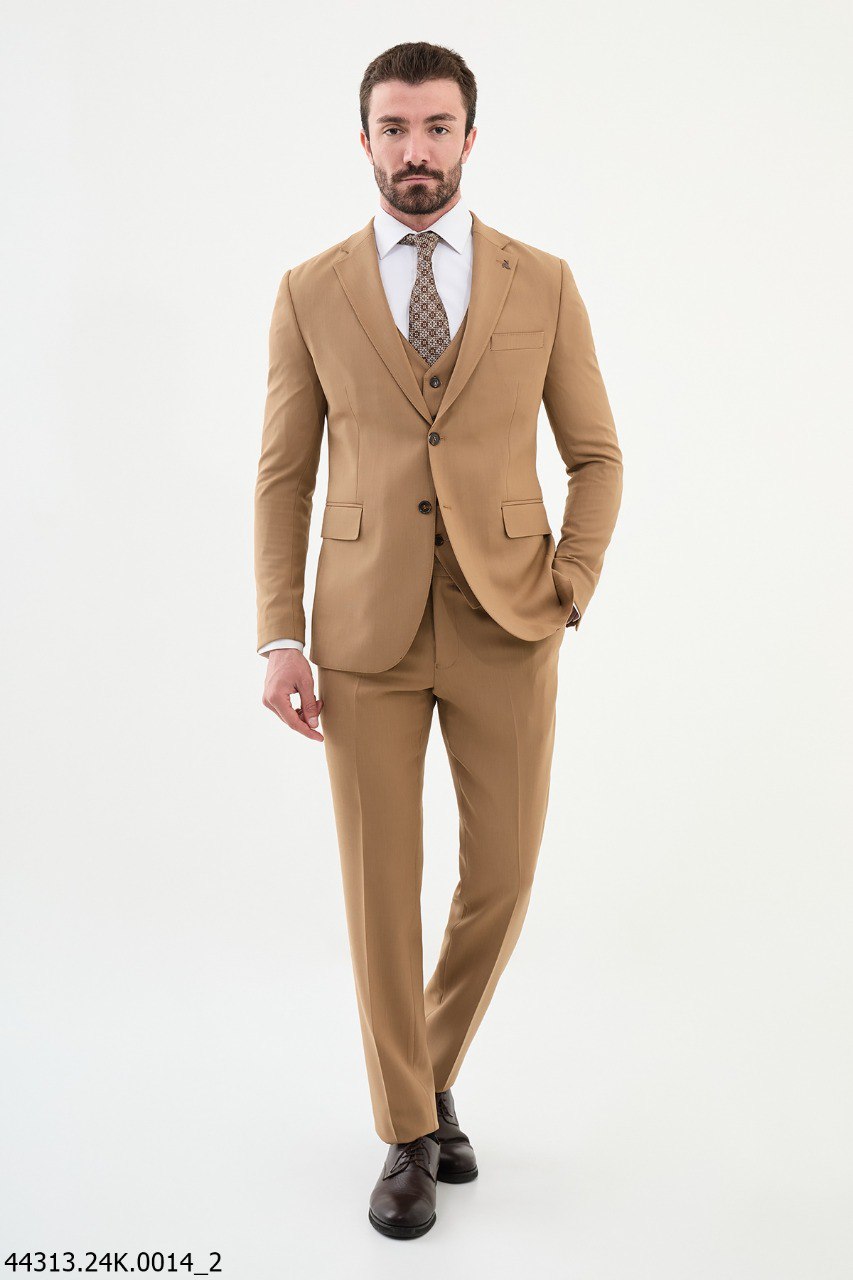 Men's Slim Fit Tan Three-Piece Suit