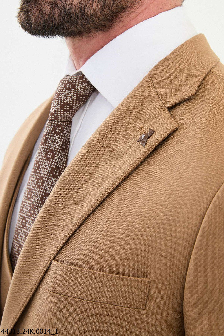 Men's Slim Fit Tan Three-Piece Suit