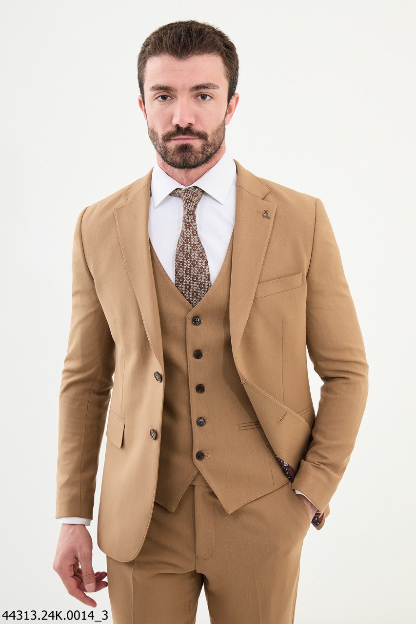 Men's Slim Fit Tan Three-Piece Suit