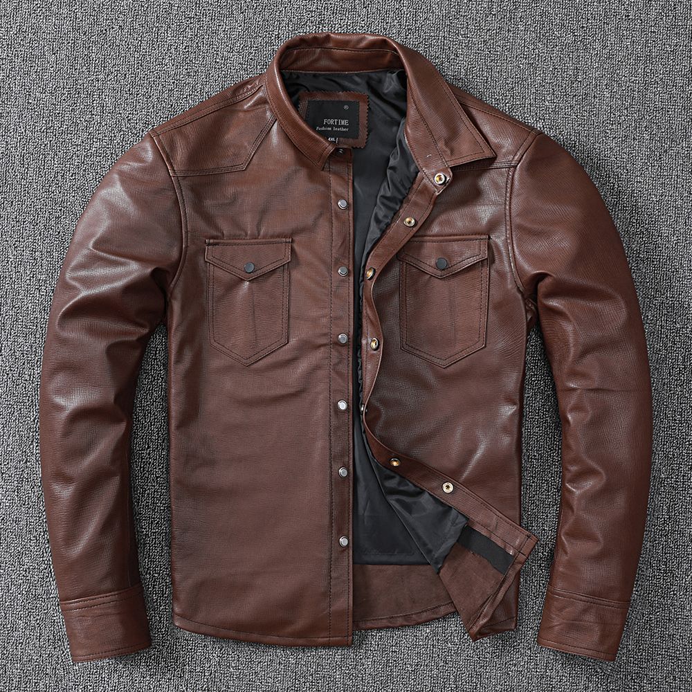 Men’s Brown Sheepskin Leather Shirt Jacket